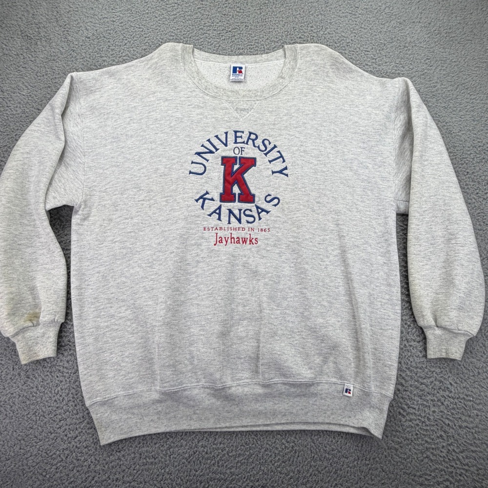 Vintage‎ Russell Athletic Kansas Jayhawks Sweatshirt XXL Gray Made in USA 90s